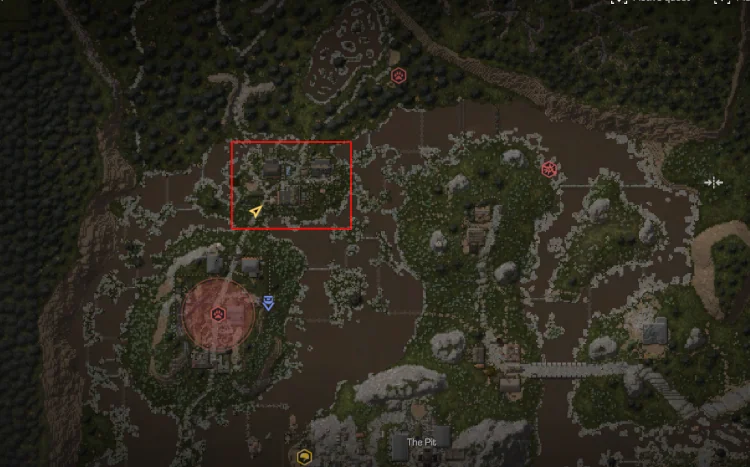 The village location on the map